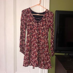 Hollister red and blue floral long sleeve dress